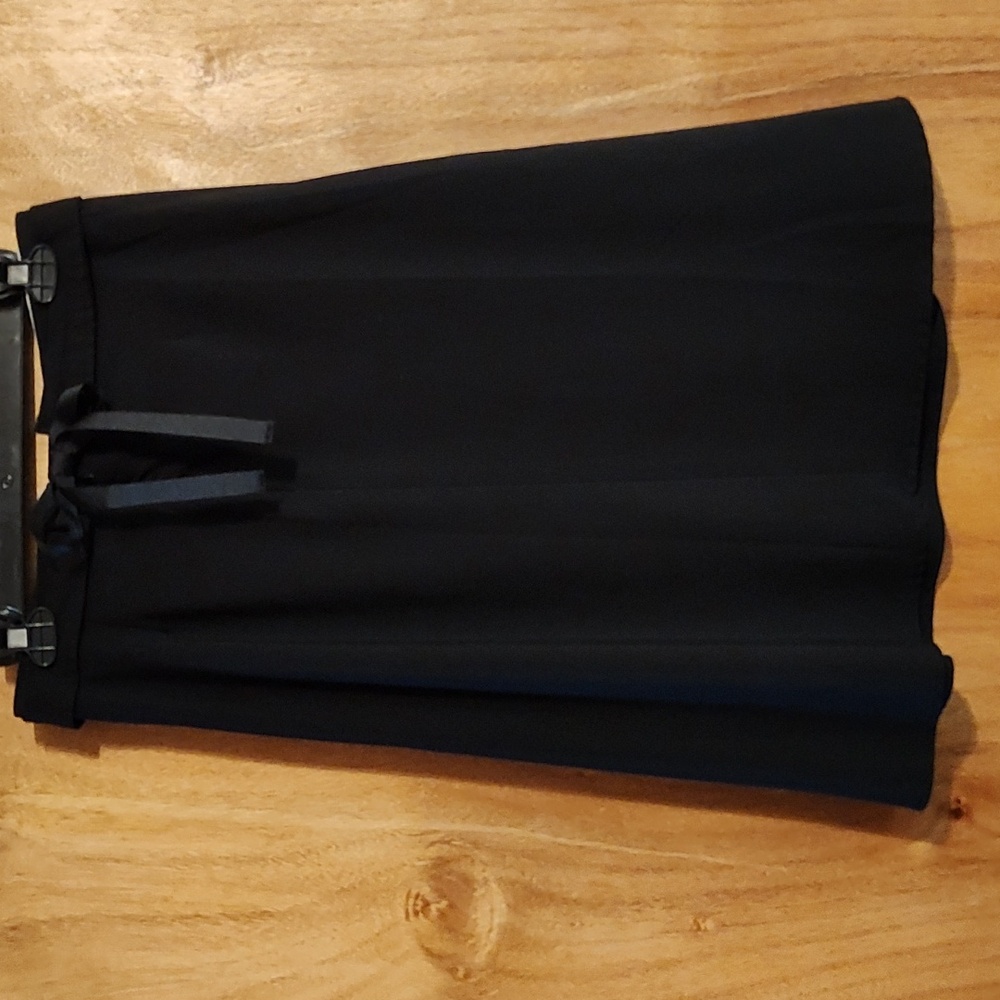 Cato A-Line Midi Skirt Black w/ Tie-Back Ribbon Belt Business Casual Stretch 6